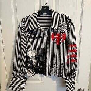 Alice + Olivia BEATLES Black and White Striped Top